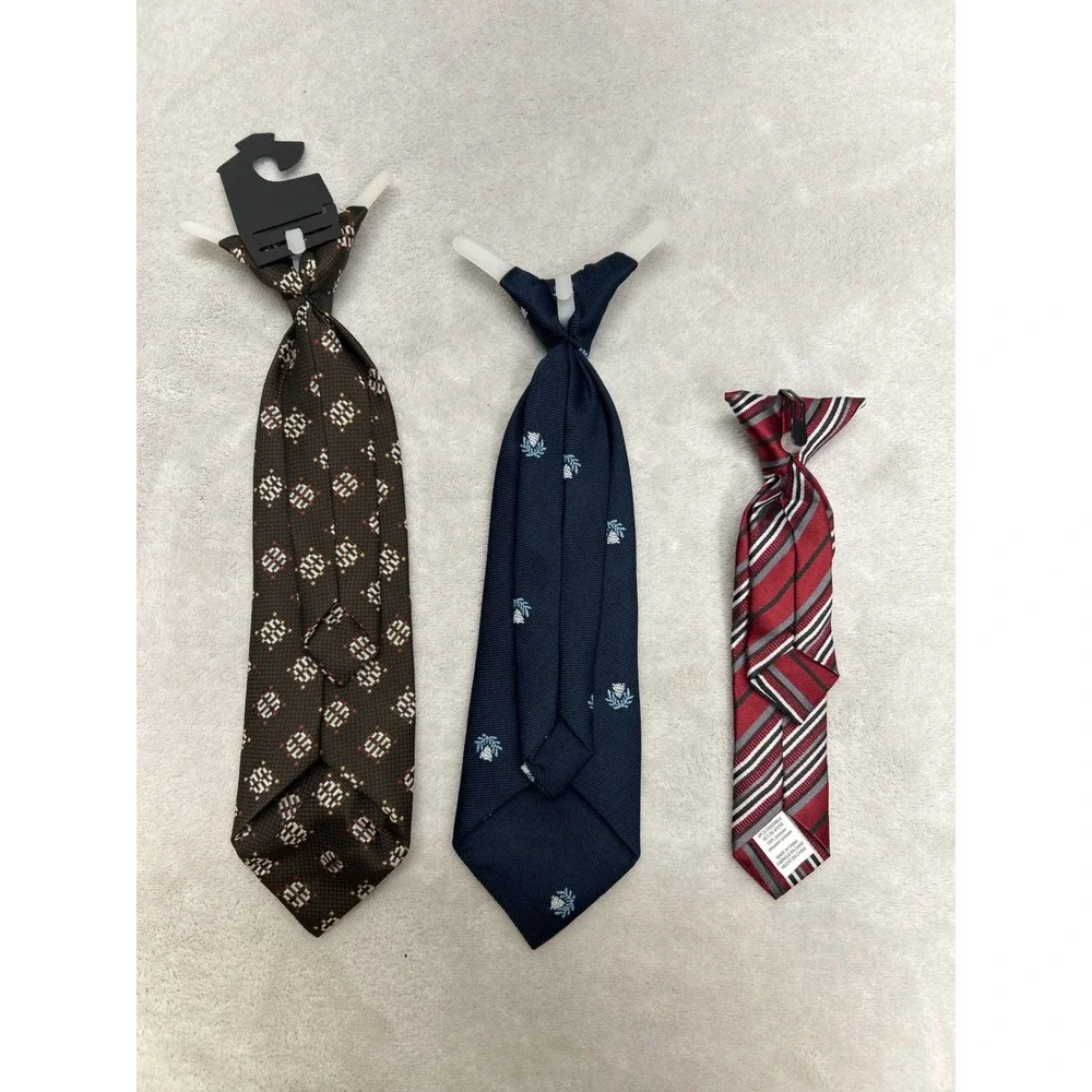 Vintage Clip-on Necktie Set Boys Striped 3 Pack Geometric Striped Floral Uniform